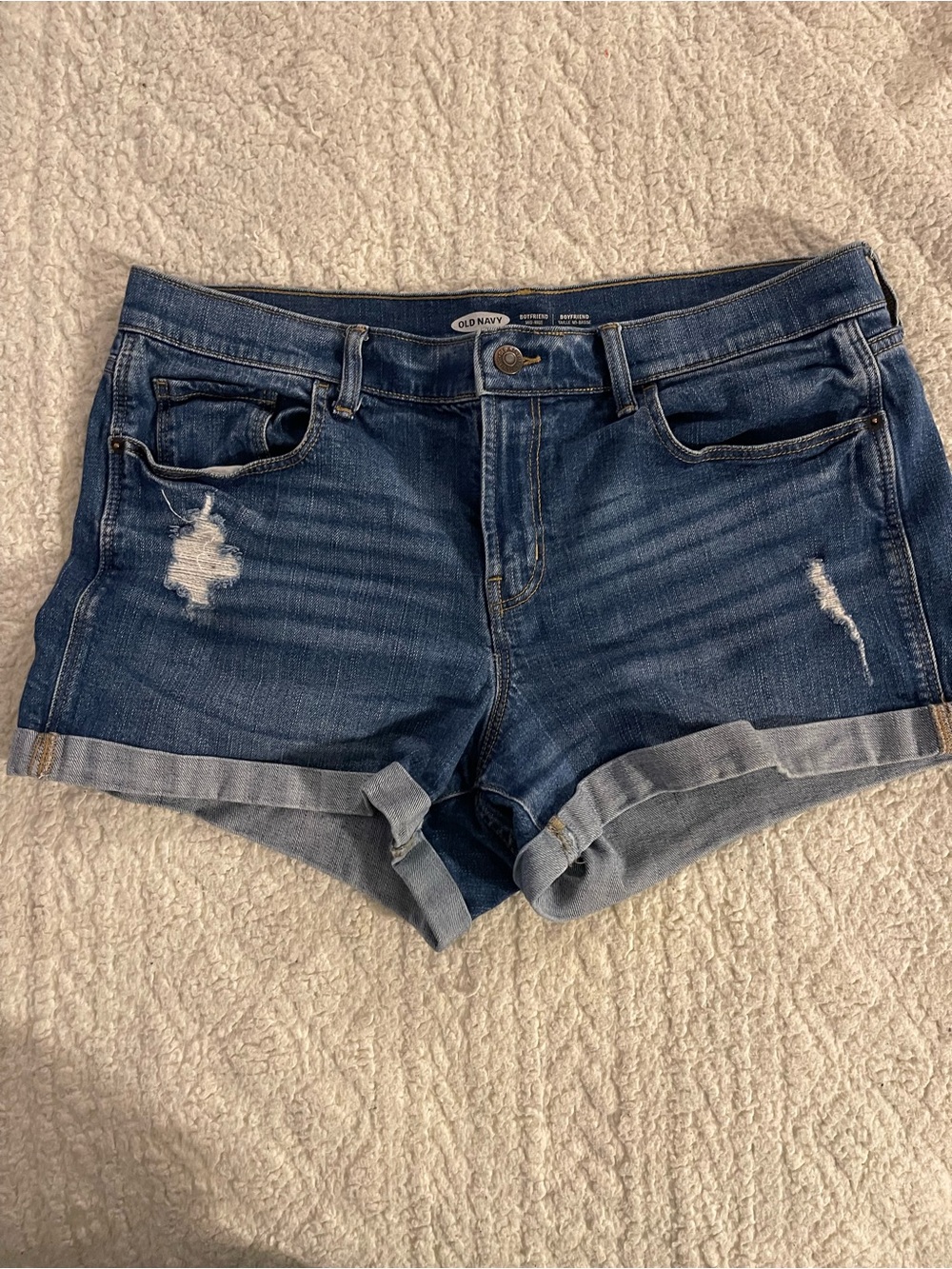 Old Navy Blue Distressed Boyfriend Roll-Cuff Denim Shorts